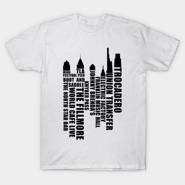 Music City Philadelphia - Black T-Shirt by scornely